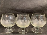 (3) Vintage Brandy Crystal Glasses Stemmed Footed