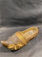 Vintage French Hand Carved Wooden And Copper Clog