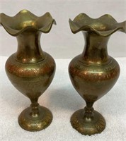 Brass and enamel vases
