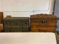 2 Antique Wooden Dome Top Trunks