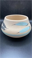 Native American Feather Pottery Vase