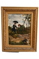 Illustration Oil , Ladies Chasing Their Dog