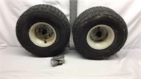 C4) TWO SMALL RIDING LAWN MOWER TIRES, NEED TUBES