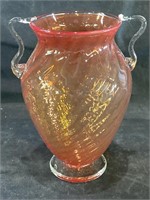 VTG Orange Swirl Optic Art Glass Vase