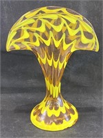 VTG Yellow & Amber Art Glass Fan Vase