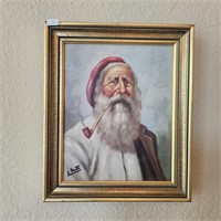 Old Man W/ Pipe Oil On Canvas Painting By E Vetto