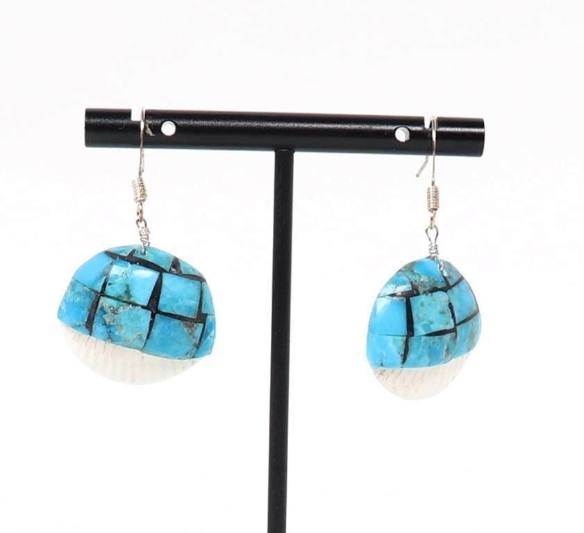 Turquoise Overlayed Seashell Earrings