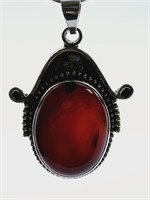 Sterling Silver Large Red Agate Necklace