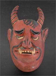 Old Painted Wooden Devil Mask