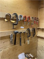 12 x  clamps, hammers, vice grips and malletts