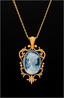 10K Tri-Color Gold Cameo Pendant Necklace