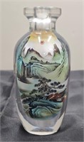 Chinese  Signed Reverse Painted Glass Bottle
