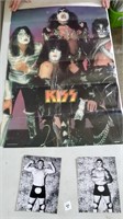 Vintage Kiss Poster & 2 Wrestler Photographs