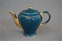 Hall China Blue and Gold 6 Cup Teapot