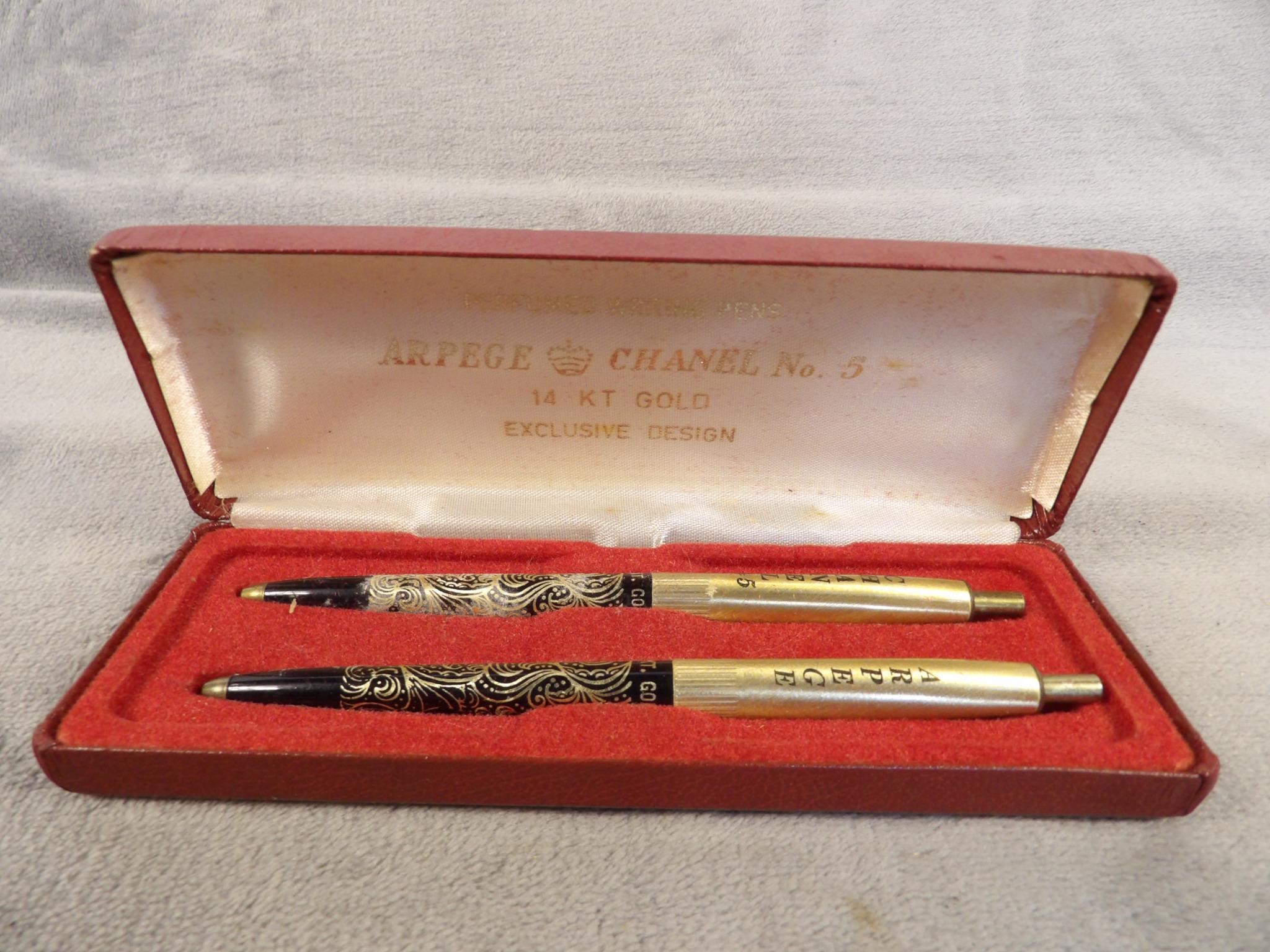 Arpege Chanel No. 5 14 KT Gold Set Perfumed Pens