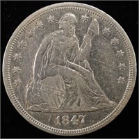 1847 SEATED LIBERTY DOLLAR VF/XF