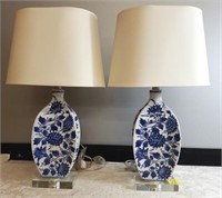 BLUE/WHITE FLOWER PATTERN LAMPS X2