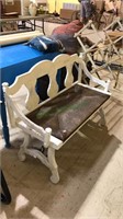 White deacons bench with the rush seat, painted