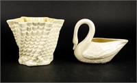 Lot Of 2 Vintage Belleek Vase and Swan