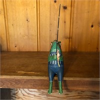 Painted Folk Art Wood Frog Fishing Shelf Sitter