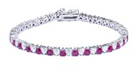 925S 3.0ct Moissanite/Ruby Tennis Bracelet