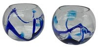 Lovely Glass Bowls with Blue Swirls