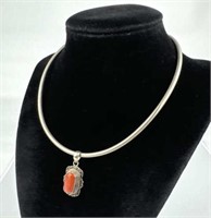 925 Silver Coral Pendant on a Collar Necklace