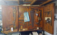 VINTAGE WOODEN TOOL CABINET WITH CONTENTS