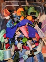Box of misc. ribbons and thread