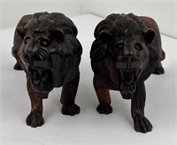 Pair of Carved Wood Lions