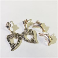 $100 Silver Lot Of 2 Marcasite Earrings