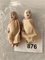 2 German bisque dolls, jointed limbs