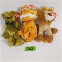 3 Beanie Babies, Garfield, Fern, Groowall