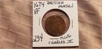 1674 British Farthing King Charles II VF