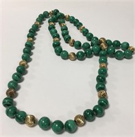 10k Gold And Malachite Beaded Necklace