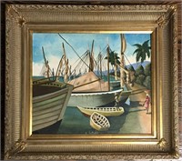 B. Jean Baptiste Oil On Canvas Ship Scene