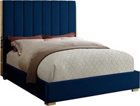 Velvet Upholstered Bed, Navy, King