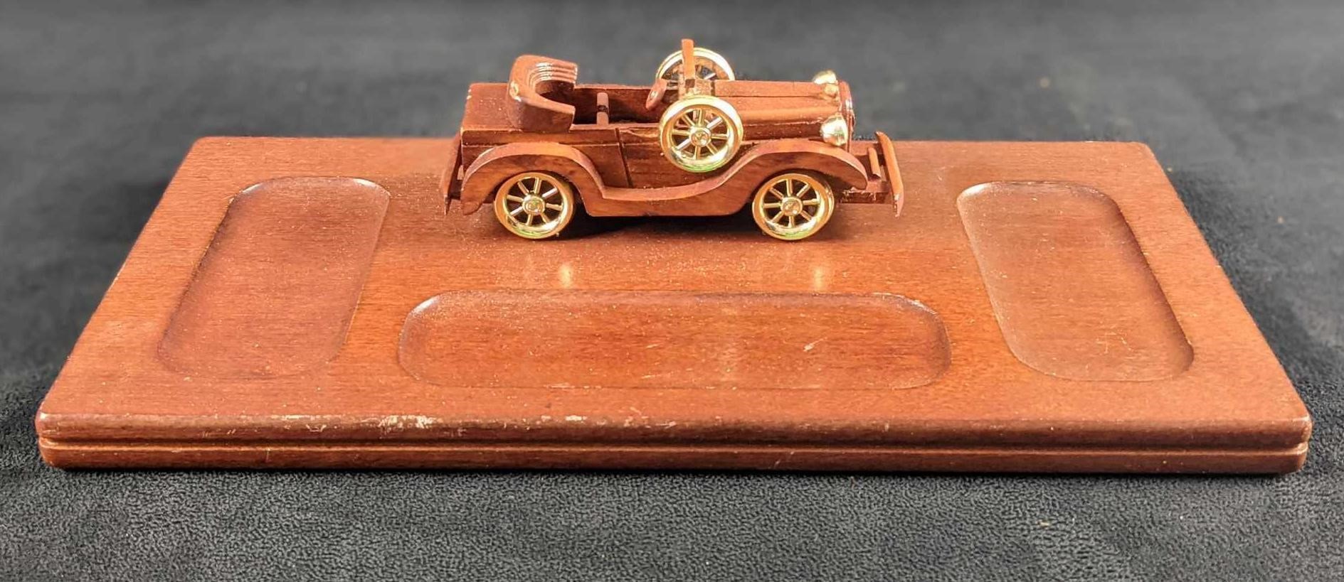 Vintage Wooden Desk Organizer With Car