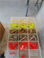 Container with Fishing Jigs, Worms, etc.,