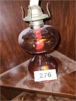 11" GLASS OIL LAMP BASE- LOOKS RED W/ PEELING