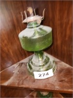 GREEN GLASS ROUND BOTTOM OIL LAMP BASE ONLY