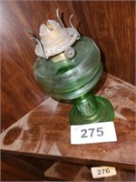 GREEN GLASS ROUND BOTTOM OIL LAMP BASE ONLY