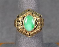 Art Deco 14K Gold & Jade Ring
