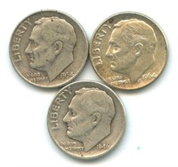 3 Roosevelt Silver Dimes