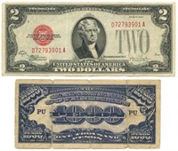 1928 Red Seal Two Dollar Bill and 1945 Japanese