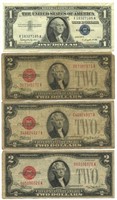 (3) 1928 $2 Bills & 1957 $1 Silver Certificate