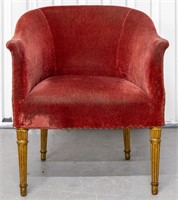 Regency Style Red Velvet Upholstered Armchair