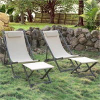 2x Portable Outdoor Sling Chairs  Beige