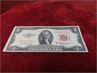 1953-A $2 Red seal  US banknote.