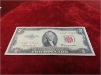 1953-B $2 Red seal  US banknote.